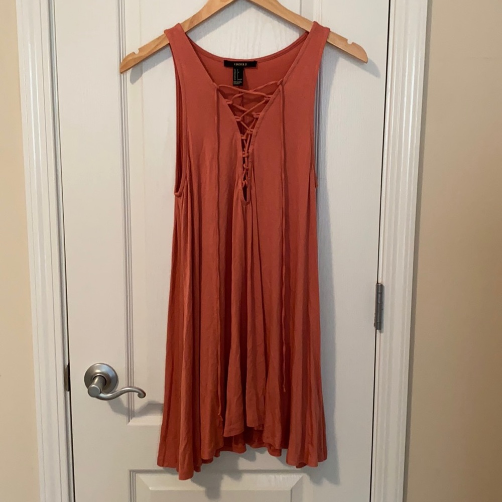 Forever 21 coral lace up front dress